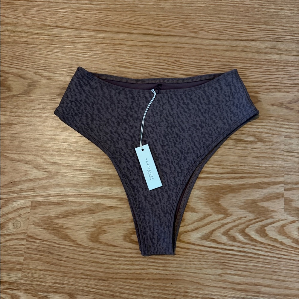 NWT Wanderlust Bowie Bikini Bottoms Textured High Waisted Taupe Size M